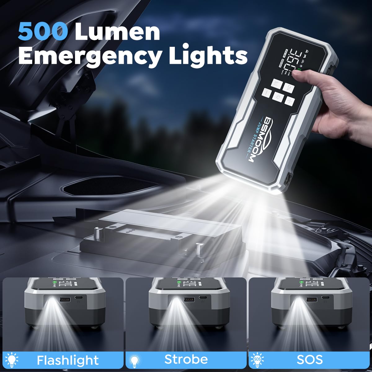 7000A Starthilfe Powerbank für Pkw mit Kompressor, 160PSI Spitzenstrom Starter Powerbank für 12V Fahrzeuge(Bis zu All Benzin/10.0L Diesel), Starthilfe mit 400 Lumen LED Licht und 3.3'' LCD Display