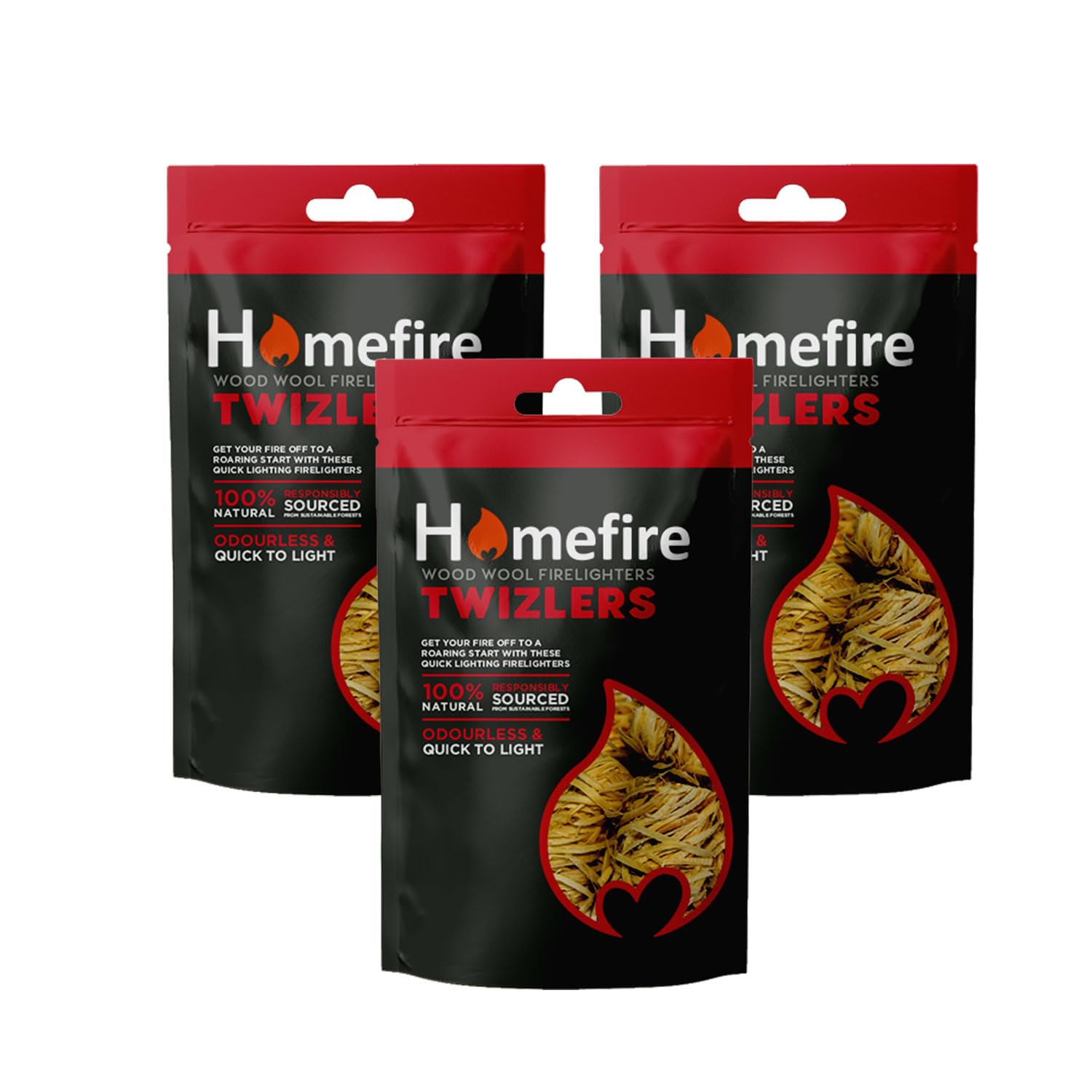 Homefire Natural Odourless Wood Wool Firelighters for Wood Burners, Open Fires, Multi-fuel Stoves and Pizza Ovens (3 Packs)