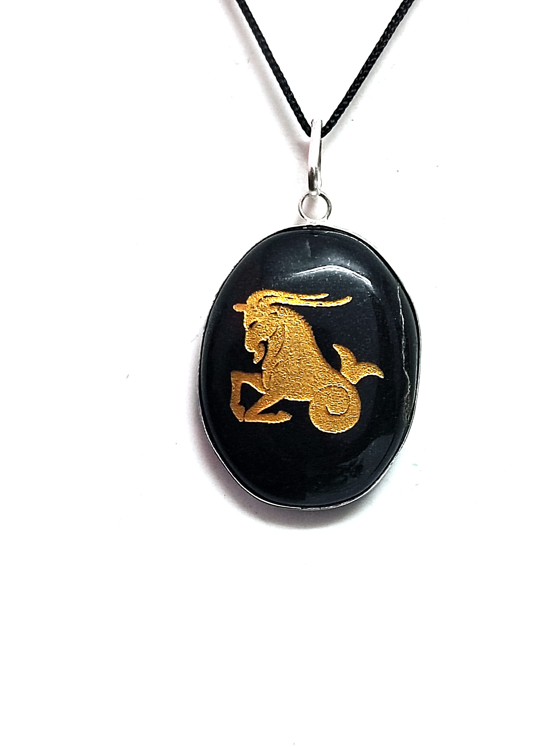 Black Tourmaline Capricorn Zodiac Capricorn Rashi Auspicious Symbol Engraved Lucky Charm pendant For Men And Women-image-8