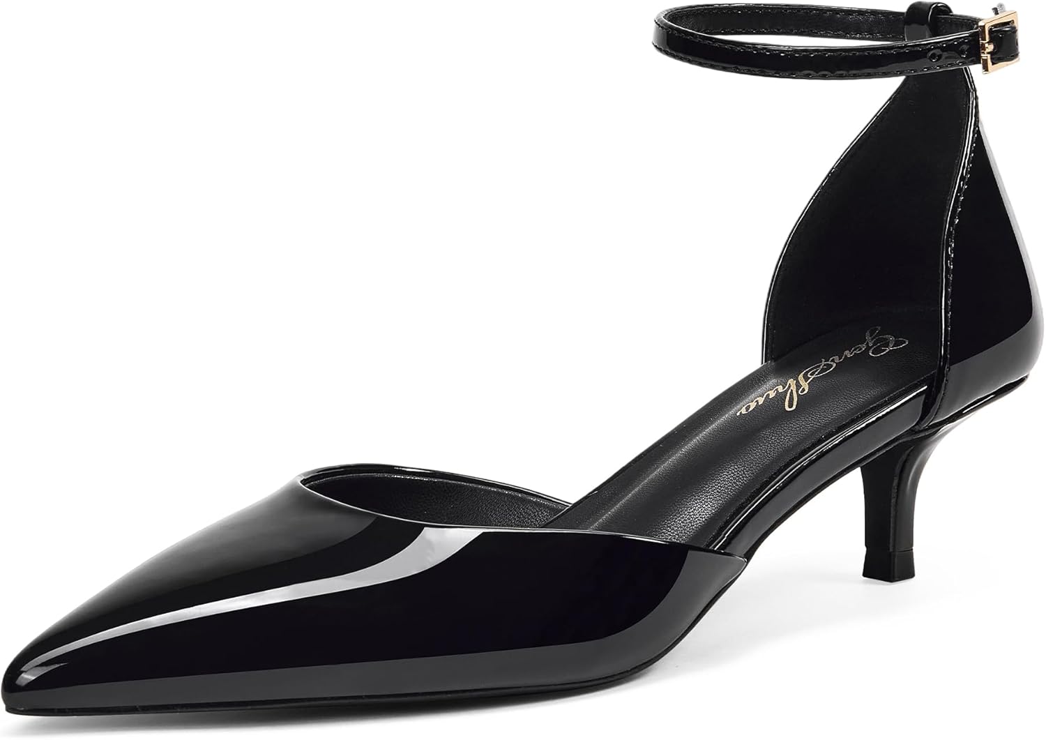 GENSHUO Women's Kitten Heel D'Orsay Pumps, 2 Inch Pointed Closed Toe Dress Shoes with Ankle Strap for Wedding, Business, Formal
