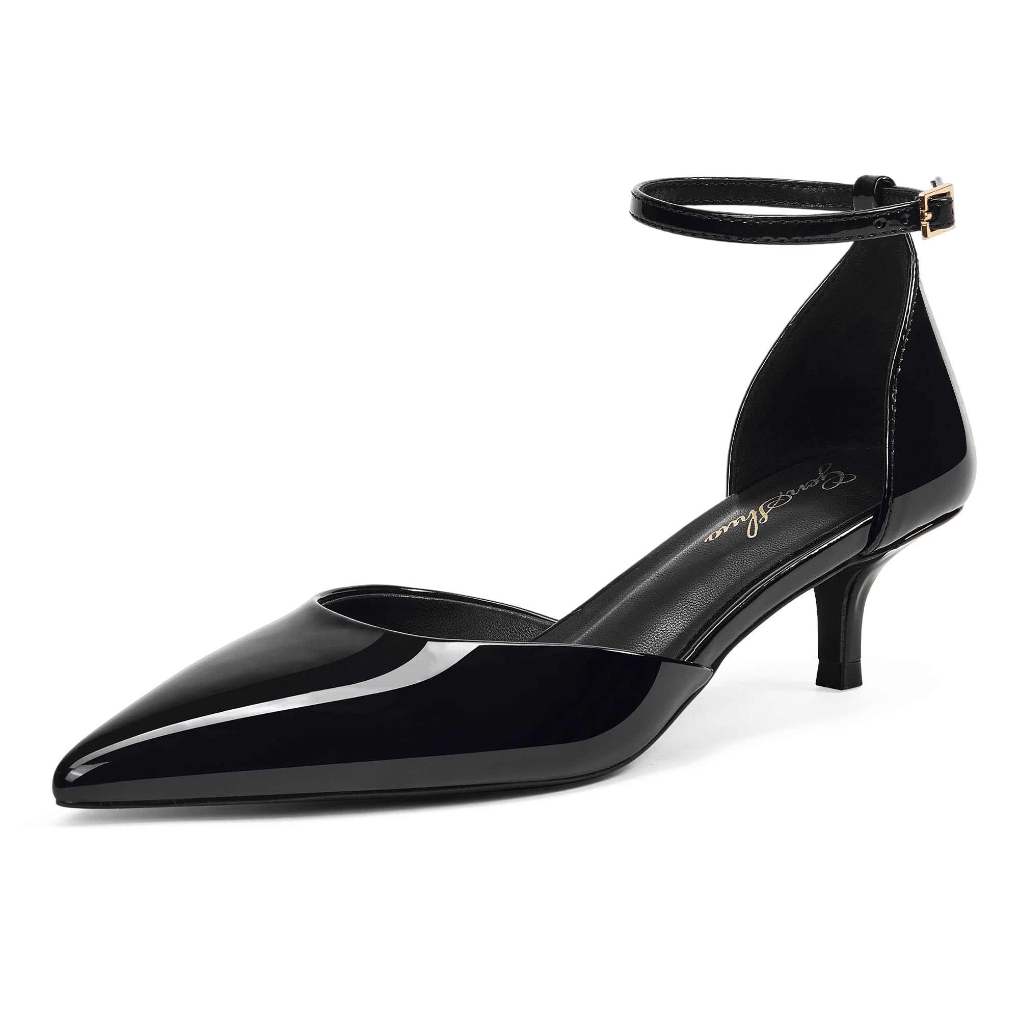 GENSHUO Décolleté D’Orsay da Donna con Tacco Basso, Punta Chiusa Affusolata, Tacco 5 cm, con Cinturino alla Caviglia per Matrimonio, Lavoro e Uso Quotidiano