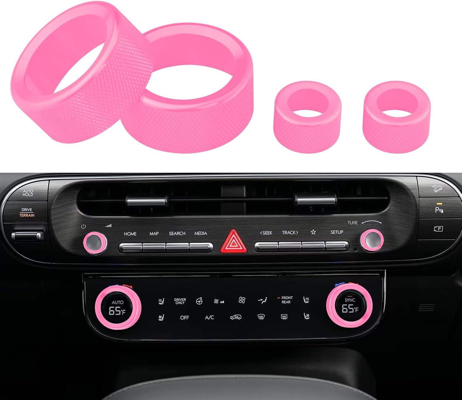 for Hyundai Palisade 2026+Aluminum Interior Volume/air Conditioning knob Ring Trim Covers (4-piece Set) (Pink)