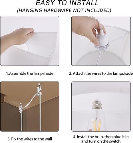 Miniatura 4 de Lámpara colgante enchufable, luces colgantes de 15 pies con cable de enchufe, interruptor de encendidoapagado, pantalla de lino, lámpara colgante de