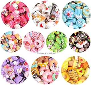 BOSOIRSOU 100 pcs Assorted Slime Charms, Cute Candy Sweet Fruits Donut Charms Ornaments Flatback Resin Cabochons for Craft Making Ornament Scrapbooking DIY Crafts Beads Making Supplies