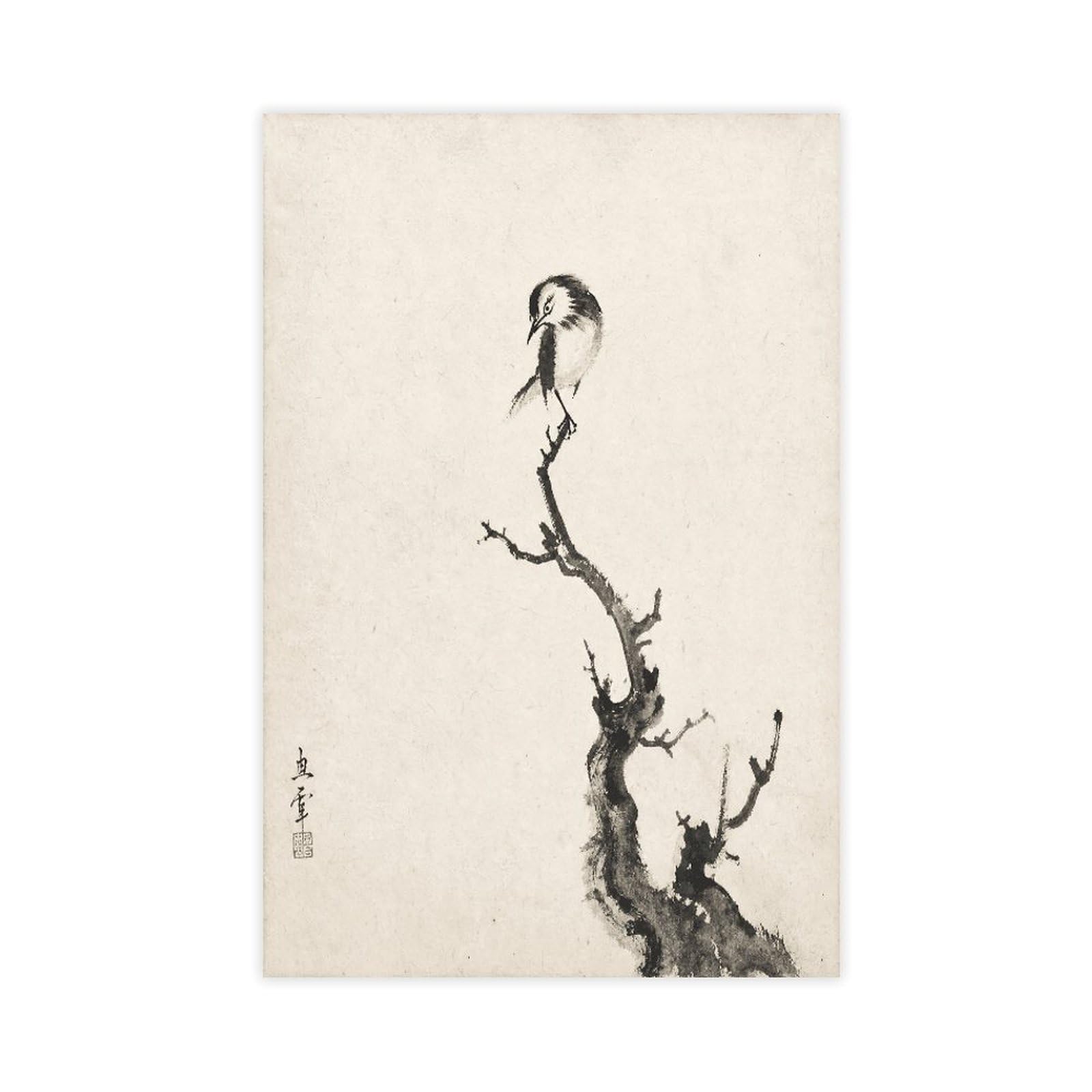 H3b8u2y5 Unframe-Style-2 Ink Bird On Branch Canvas Wall Art, Gongbi Painting Living Room