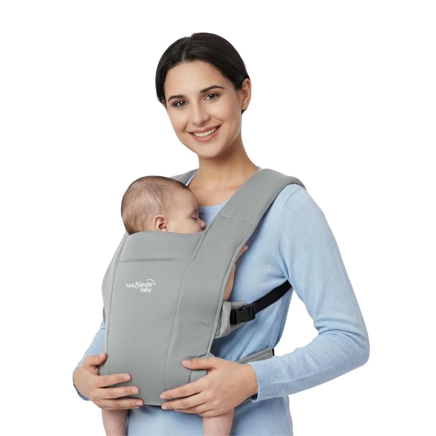 Haus & Kinder Enlace Baby Carrier – Soft & Ergonomic Infant Carrier with Adjustable Straps, Hands-Free Design for Newborns (Age 0-18M, Weight 3.2-11.3 kg) – Breathable, Lightweight, Machine Washable (Grey)-image-14