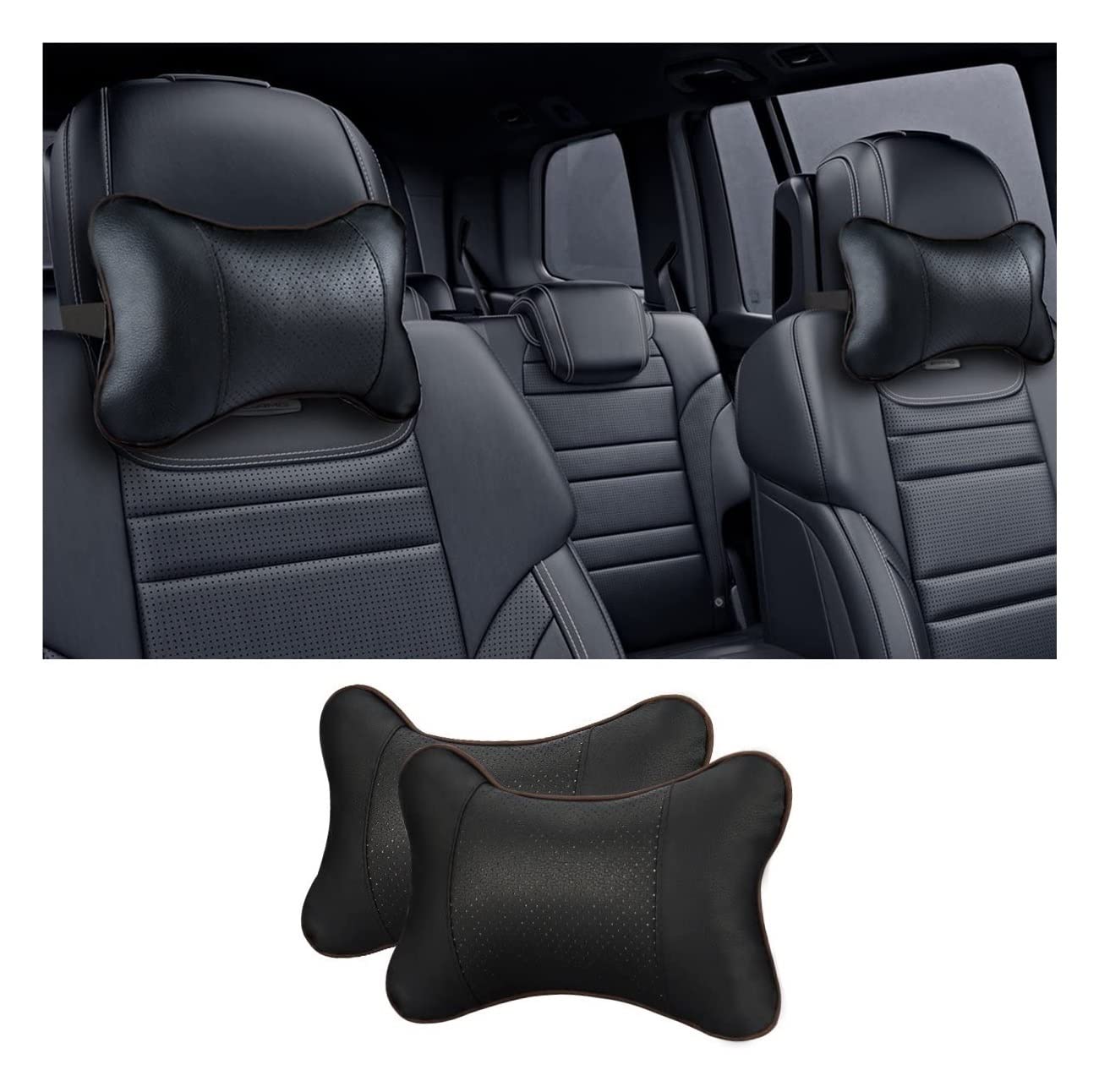 1 Pieza de Almohadas para el Cuello del Coche Protector de Soporte para la Cabeza de Cuero de la PU Negro/Rojo Cojín del Respaldo del reposacabezas Universal Apto para Todos los vehículos (