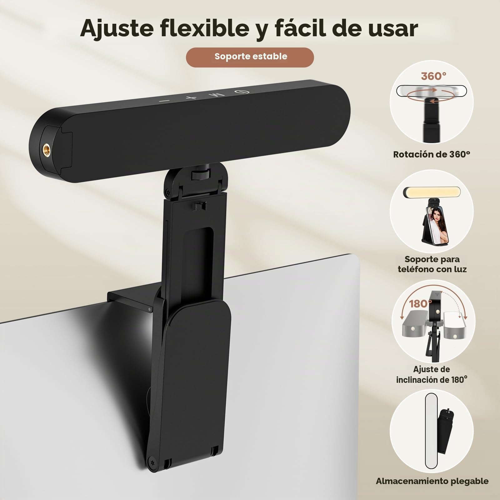 RealPlus Luz Monitor con Soporte Multifuncional, Control Remoto de 3 Luces y 10 Brillos, Iluminación de Videoconferencia para PC/Portátil/Teléfono Móvil/Reuniones Zoom/Oficina/Tiktok/Streaming/Regalo