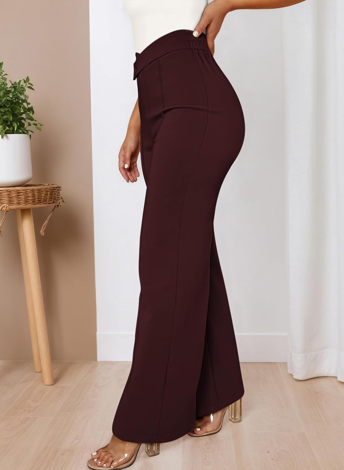 Pink Queen Womens Crossover Dressy Pants Business Casual Work Pants High Waist Pull On Trousers Office Slack - Image 5