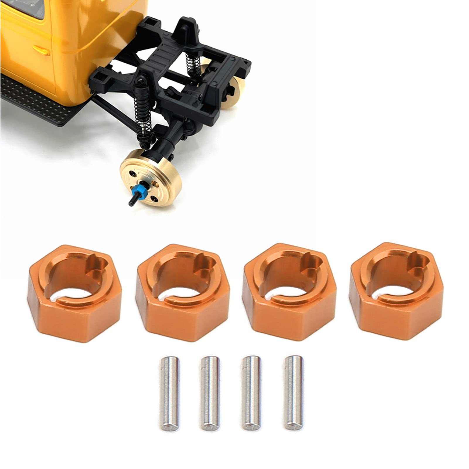 cardyven Hex Wheel Hubs, 7mm Professional Aluminum Alloy RC Wheel Hex Drive Adapter Flanged Lock Nuts Thick Drive Adapters for FMS FCX24 1/24 RC Car (Gold)