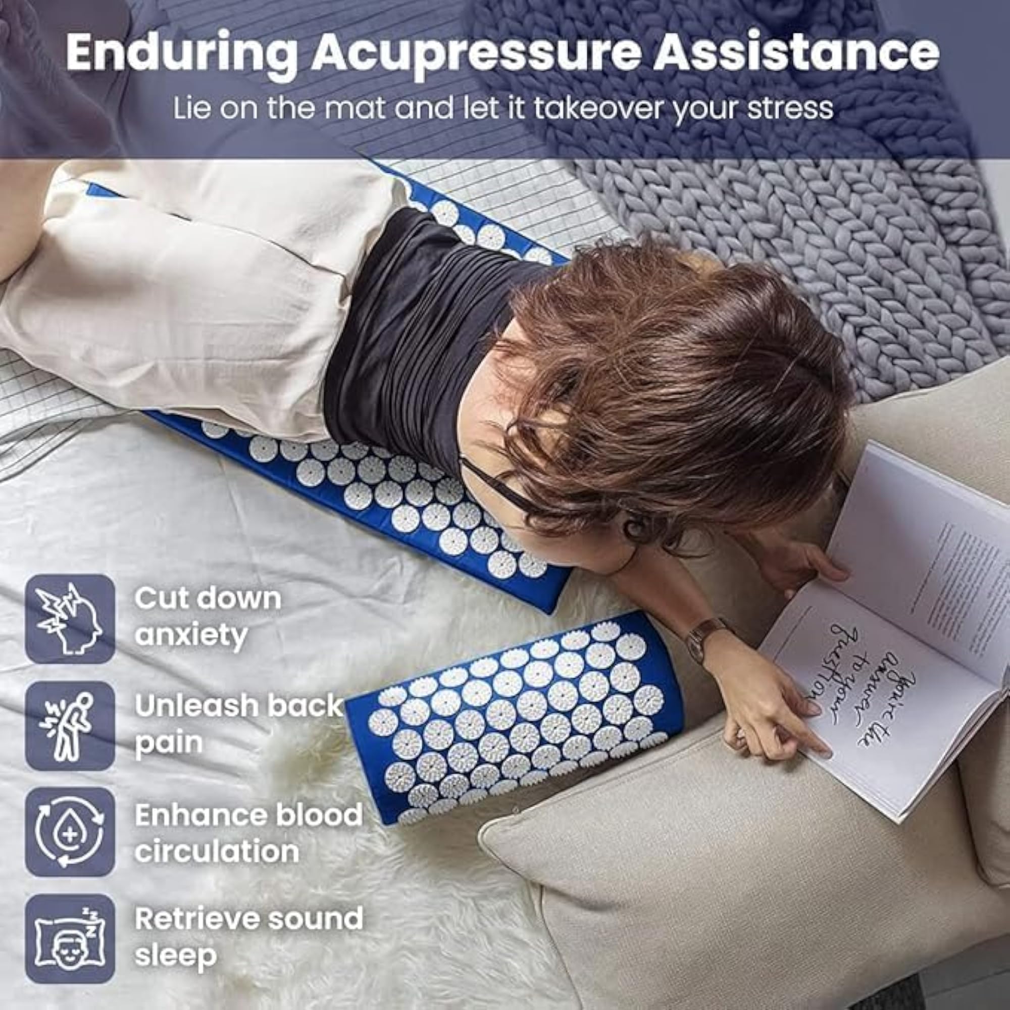 Fizont Mart Acupressure Mat & Pillow Set, Blue