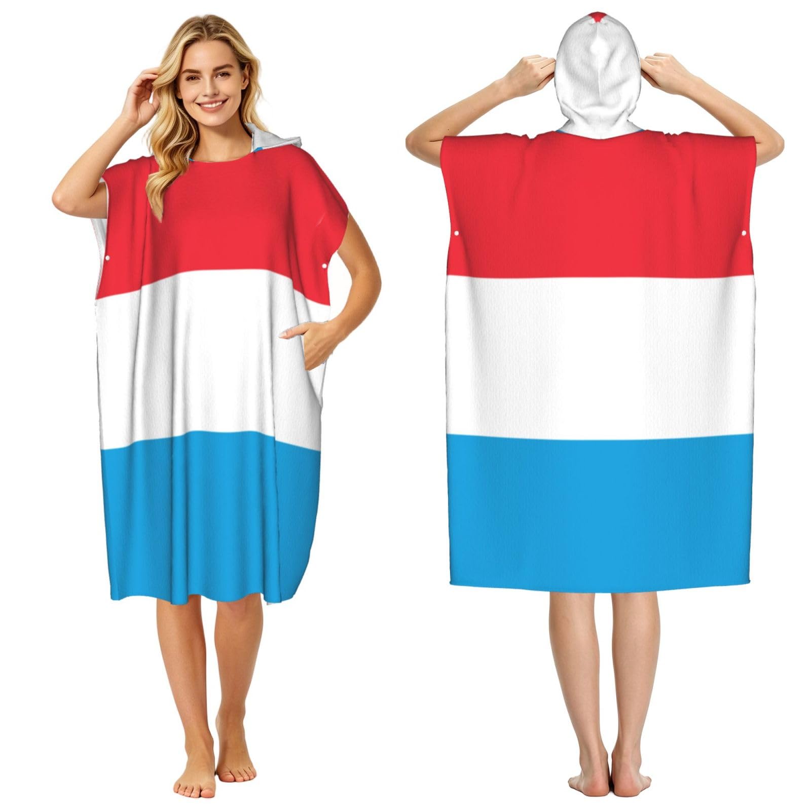 KLGRTJHK Flag Of Luxembourg Adult Hooded Beach Poncho Towel 43"X35"