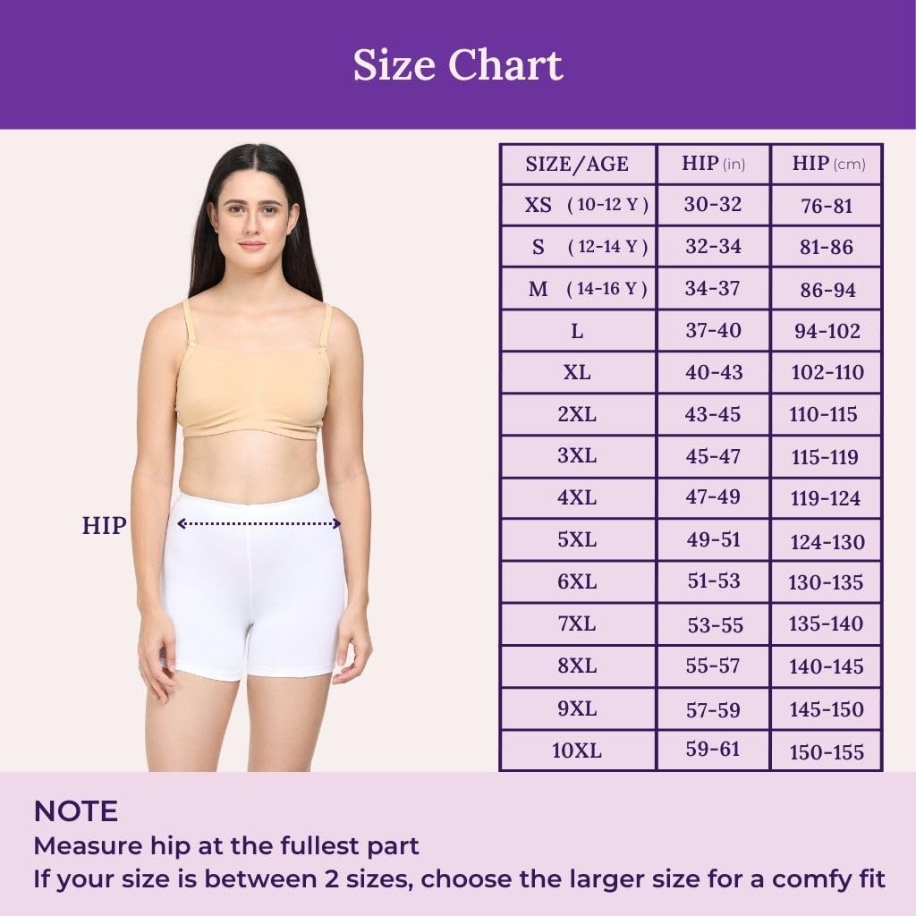ADIRA | Womens Cotton Shorts | Women Tights Shorts | Soft & Comfy, Knitted Stretchy Fabric | Prevents Inner Thigh Chafing | Perfect Length to Wear Under Dress | Pack of 1 | White | 7XL