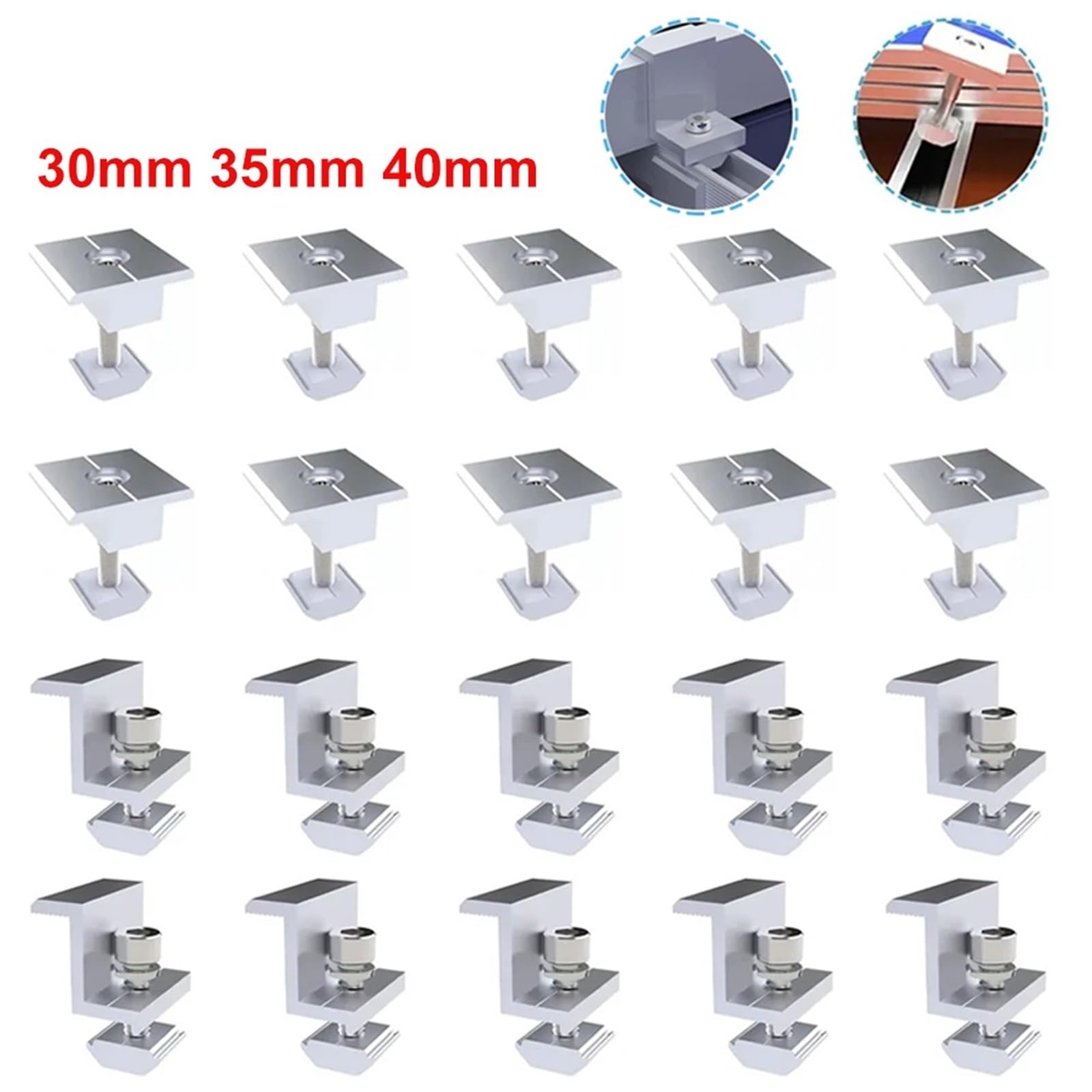 Morsetto for staffa fotovoltaica regolabile | Clip di fissaggio centrale e terminale for pannello solare adatta a pannelli da 30/35/40 mm(10PCS 45mm Mid Clamp)
