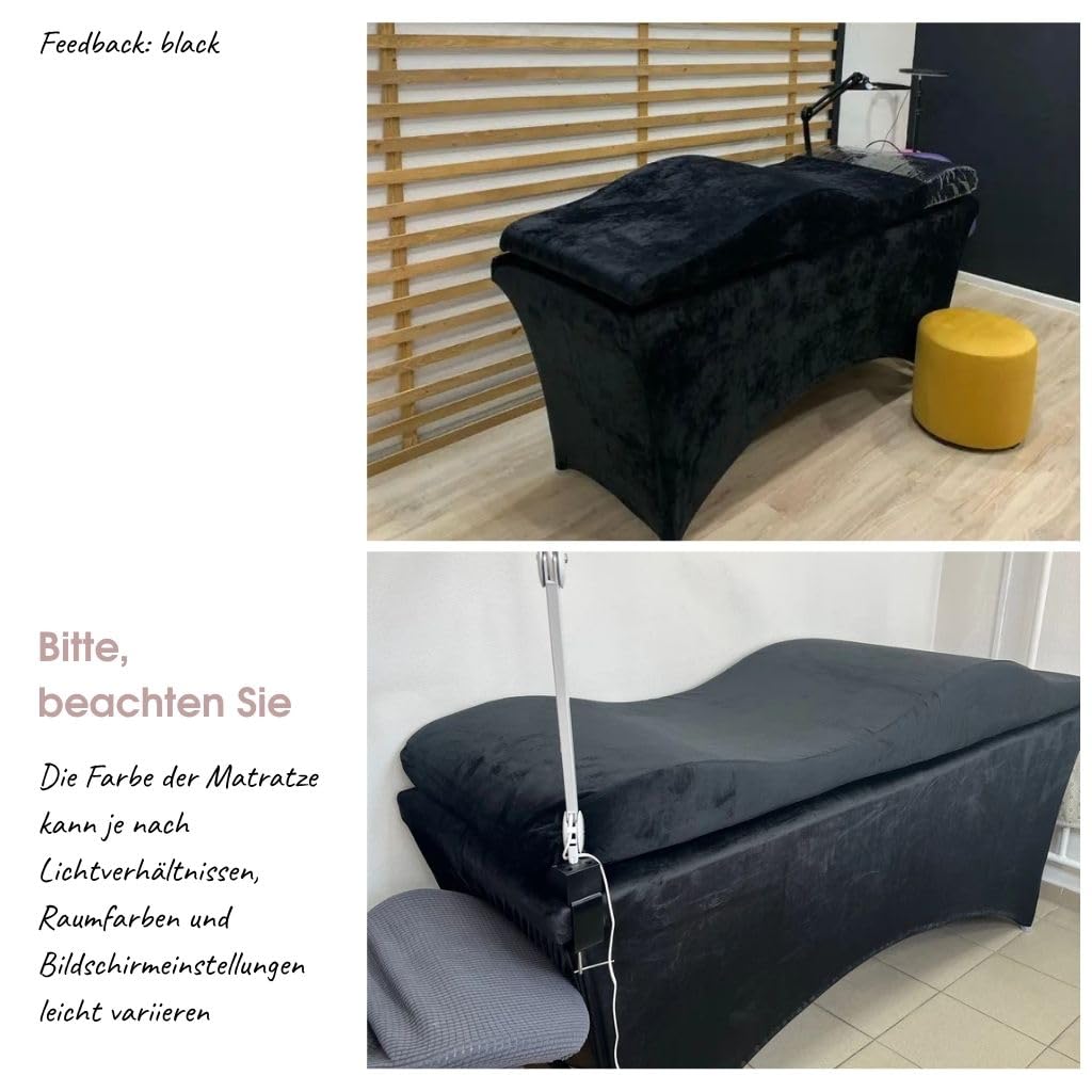 Materac-wave z memory foam do leżanka kosmetyczna/stoły do masażu, 190x70 cm, idealnie do salonu przedłużania rzęs, PMU, czarny