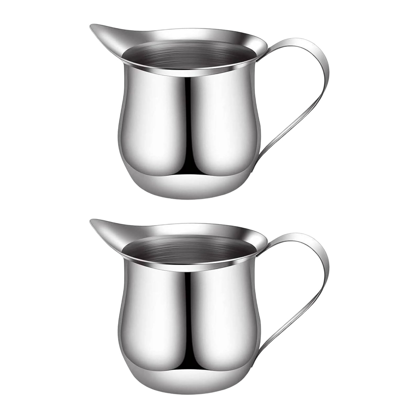 2Pcs Stainless Steels Small Coffee Cup with Ergonomic Handle Milk Frothing Pitcher Bells Shape Creamer for Baristas Use Stainless Steels Small Coffee Cup with Ergonomic Handle Milk Frothing Pitcher