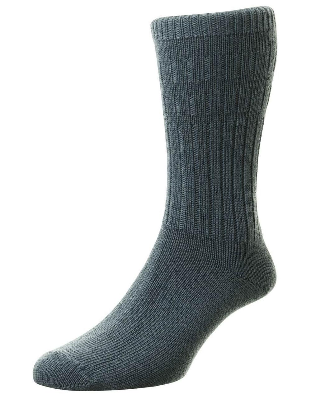 HJ Hall Men's Thermal Wool Softop Socks, Slate Blue, Size 6-11