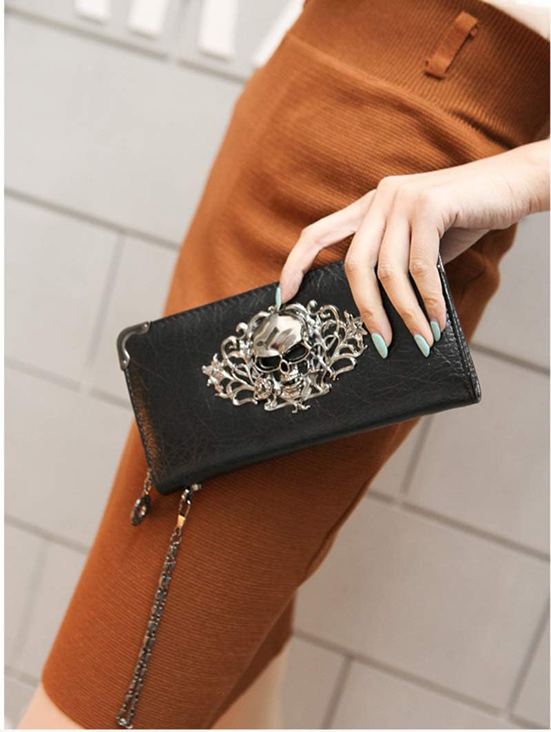 HOYOFO Skull Wallets for Women Zip Around Clutch with Credit Card Holder Phone Case Leather Long Goth Wallet Purse with Wristlet, Black - Image 6