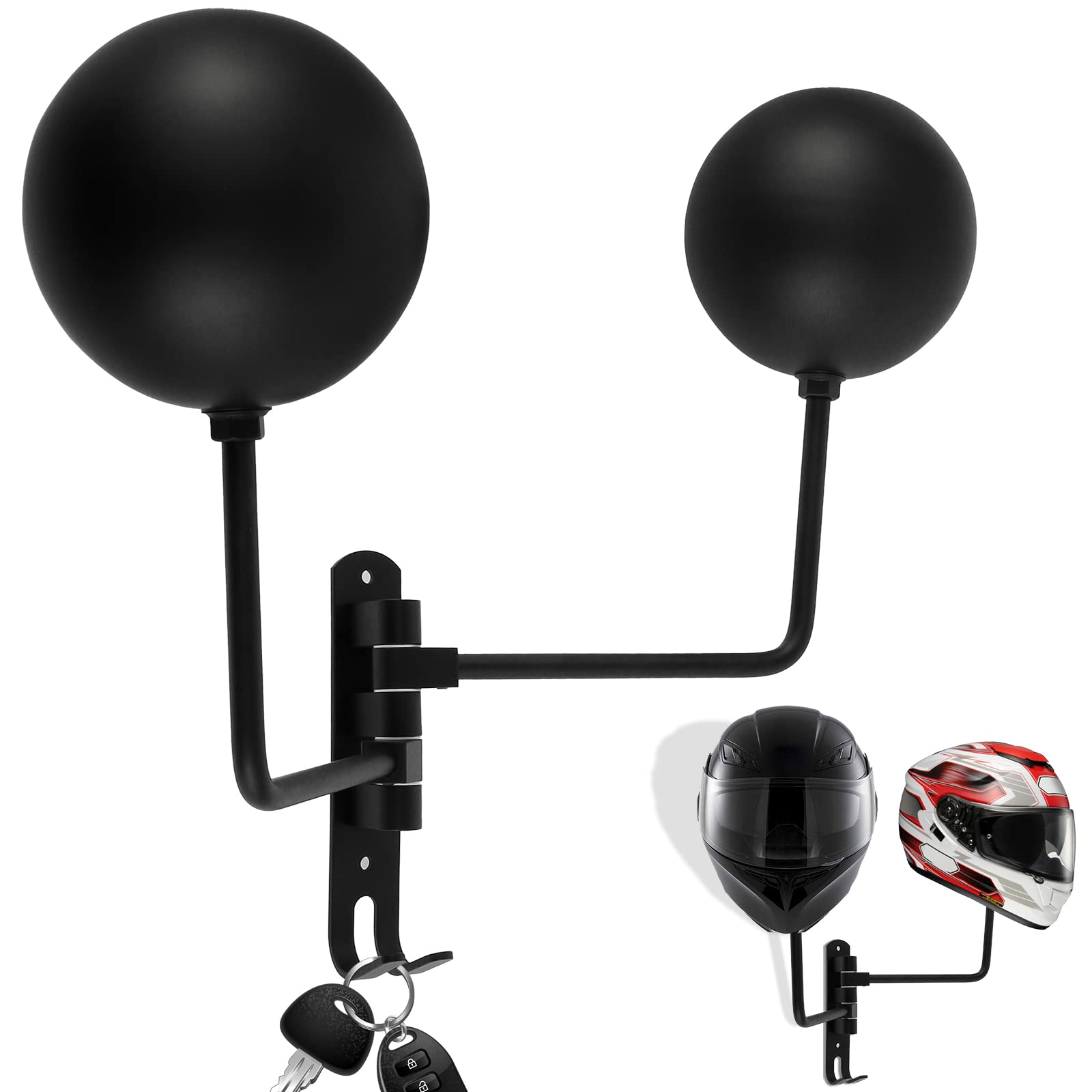 Support Aluminium Double Boule Porte-casque Mural Double Boule - Support Avec Plateau Et Crochets - Rotation 180° - Pour Casques Moto, Vélo, Sports Support Mural Casque