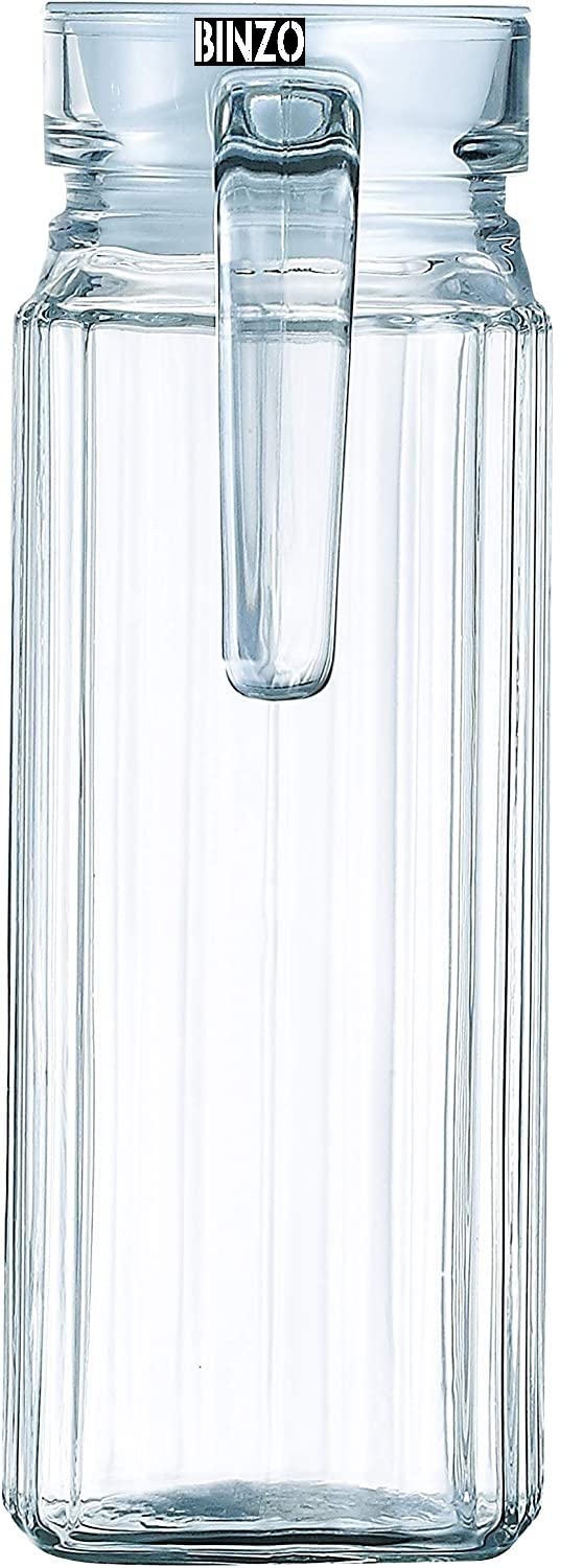 BINZO Glass Jug, Pitcher with Handle & Lid, Drinking Beverage Jug for Water, Juice, Beverages, Serving or Storage for Fridge, Kitchen, Dining Table, 1 Litre/1000 ml (Style No. 1 Pack of 1) Clear 2