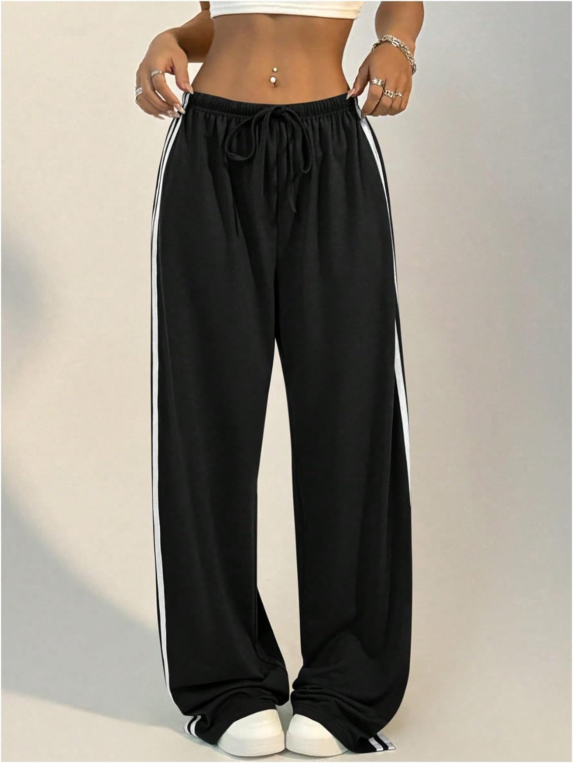 WDIRARA Women's Side Striped Drawstring Waist Sweatpants Athletic Workout Track Pants Streetwear - Image 6