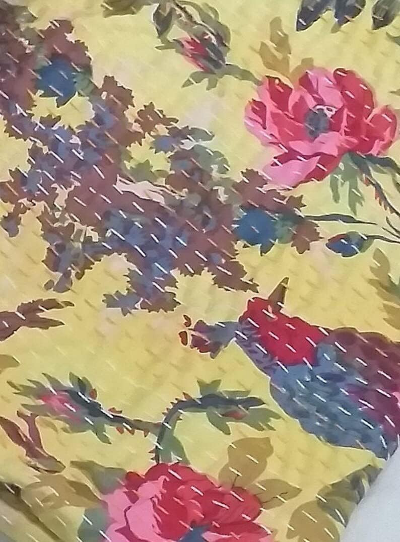 Kantha Quilt Indian Handmade Kantha Blanket Bedspread Hand Block Print Pure Cotton Floral Print Quilt Bedding Kantha Quilt (60 X 90 Inches)