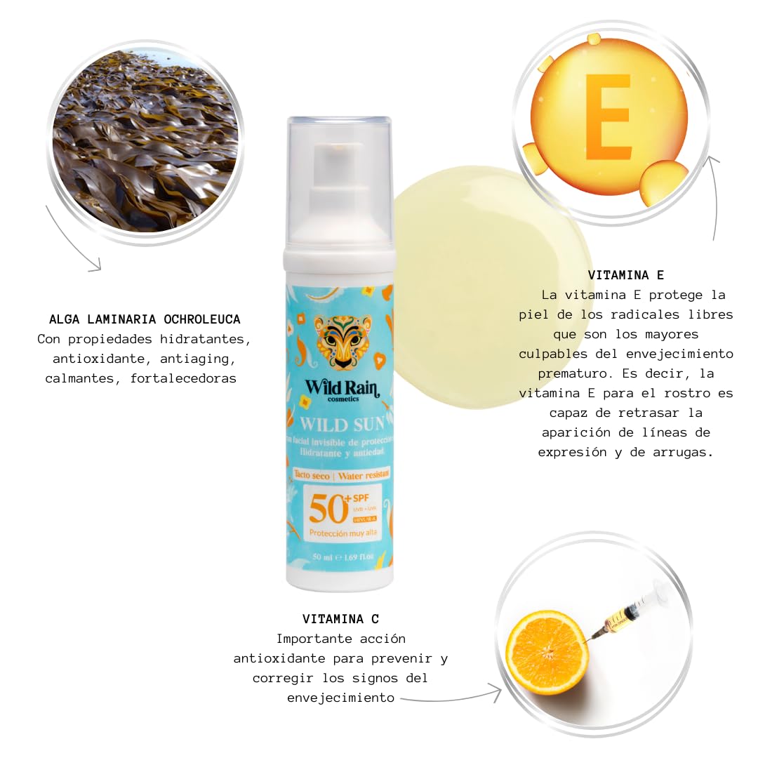 Protector Solar Facial SPF 50+ Invisible | Sérum Antiedad con Vitamina C y E | Protección UVA UVB Luz Azul (HEV) e IR | Hidratante Ligero para Todo Tipo de Piel | 50 ml