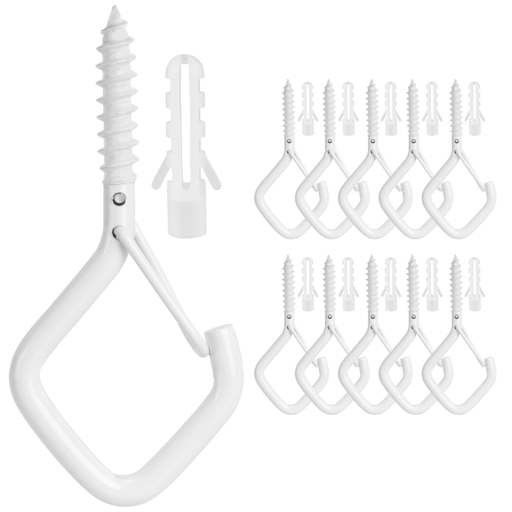 Dzxin Screw Hooks,10 PCS Ceiling Hooks Hanging Hooks for Hanging Outdoor String Lights, Plants, and Patio Lights, for Ceiling and Wall Mount (White)