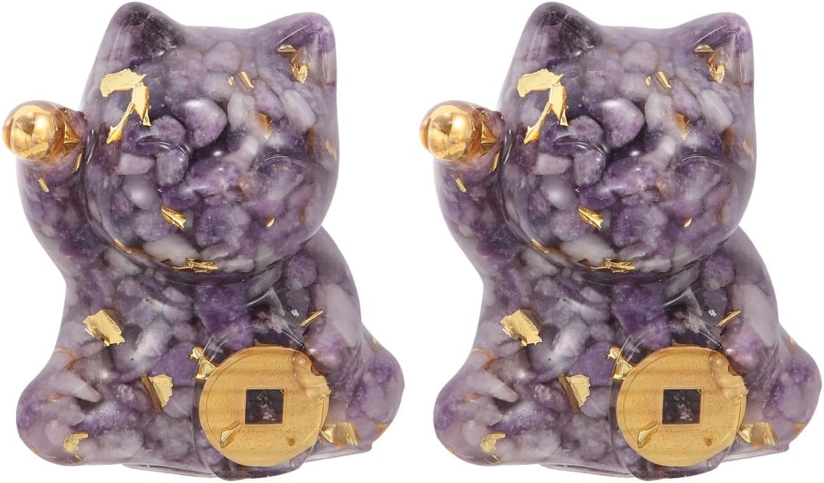 LUOZZY 2pcs Natural Cat Figurine Tabletop Lucky Cat Statue Crystal Kitten Craft Cute Cat Figurine Desktop Decoration Home Office Cat Decor
