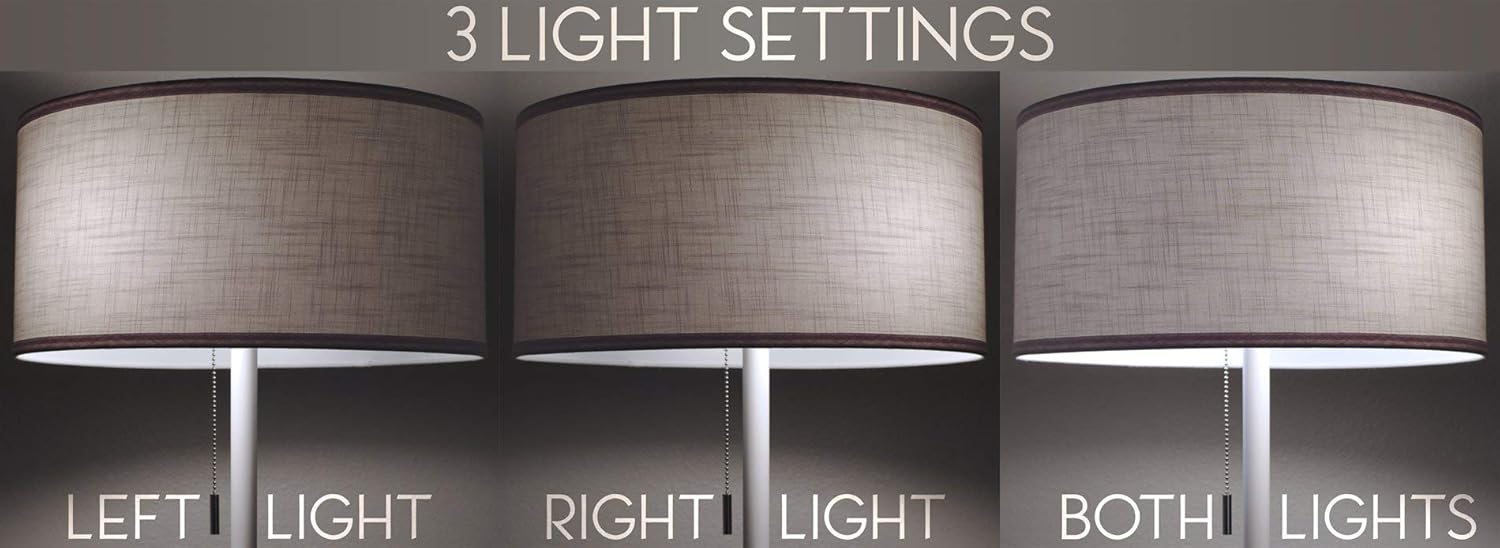 Super Sale 🛒 Kira Home Iris 63 2-Light Modern LED Floor Lamp + 7W Bulb (Energy Efficient/Eco-Friendly) + Sophisticated Textured Shade, White Finish