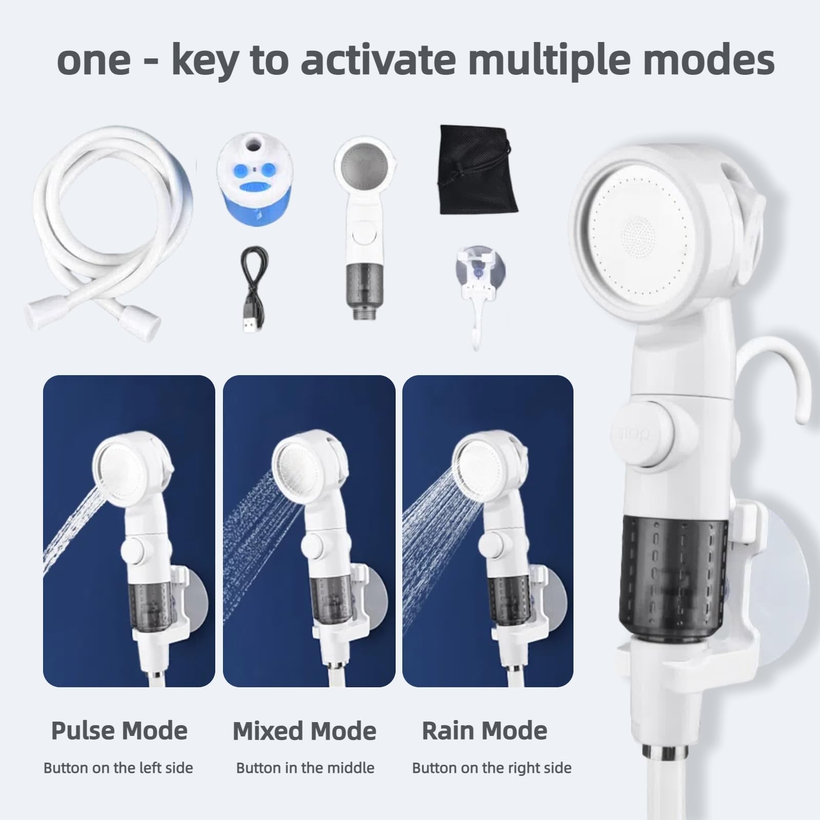 Douche de Camping Portable Rechargeable USB, Pompe à Eau Électrique avec 3 Modes de Jet, Débit 3-5L/min, pour Camping, Voyage, Lavage de Voiture et Bain d’Animaux