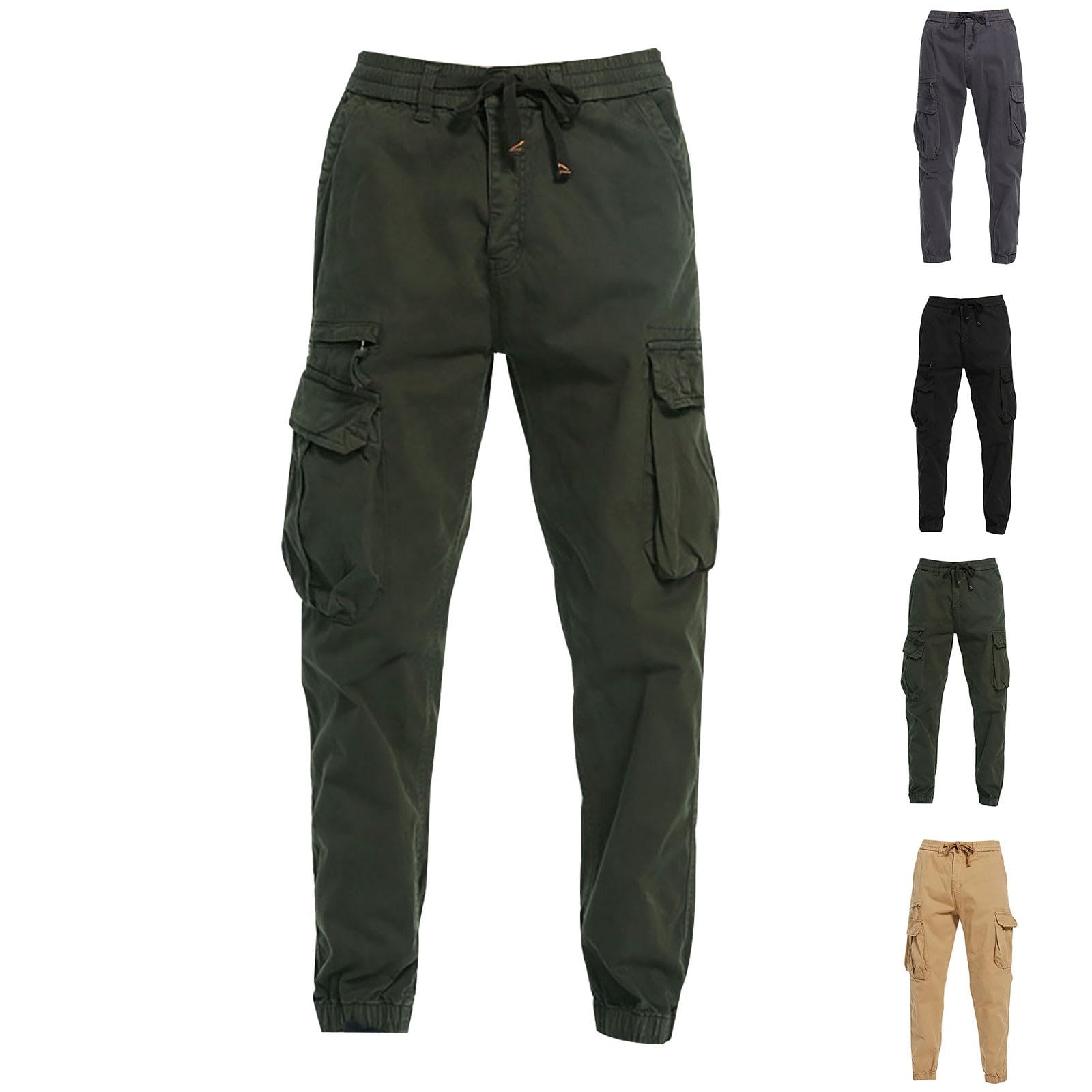 Generisch Pantalones cargo para hombre largos: pantalones de chándal con muchos bolsillos, pantalones deportivos con puños, pantalones de chándal ligeros, resistentes a la abrasión, pantalones