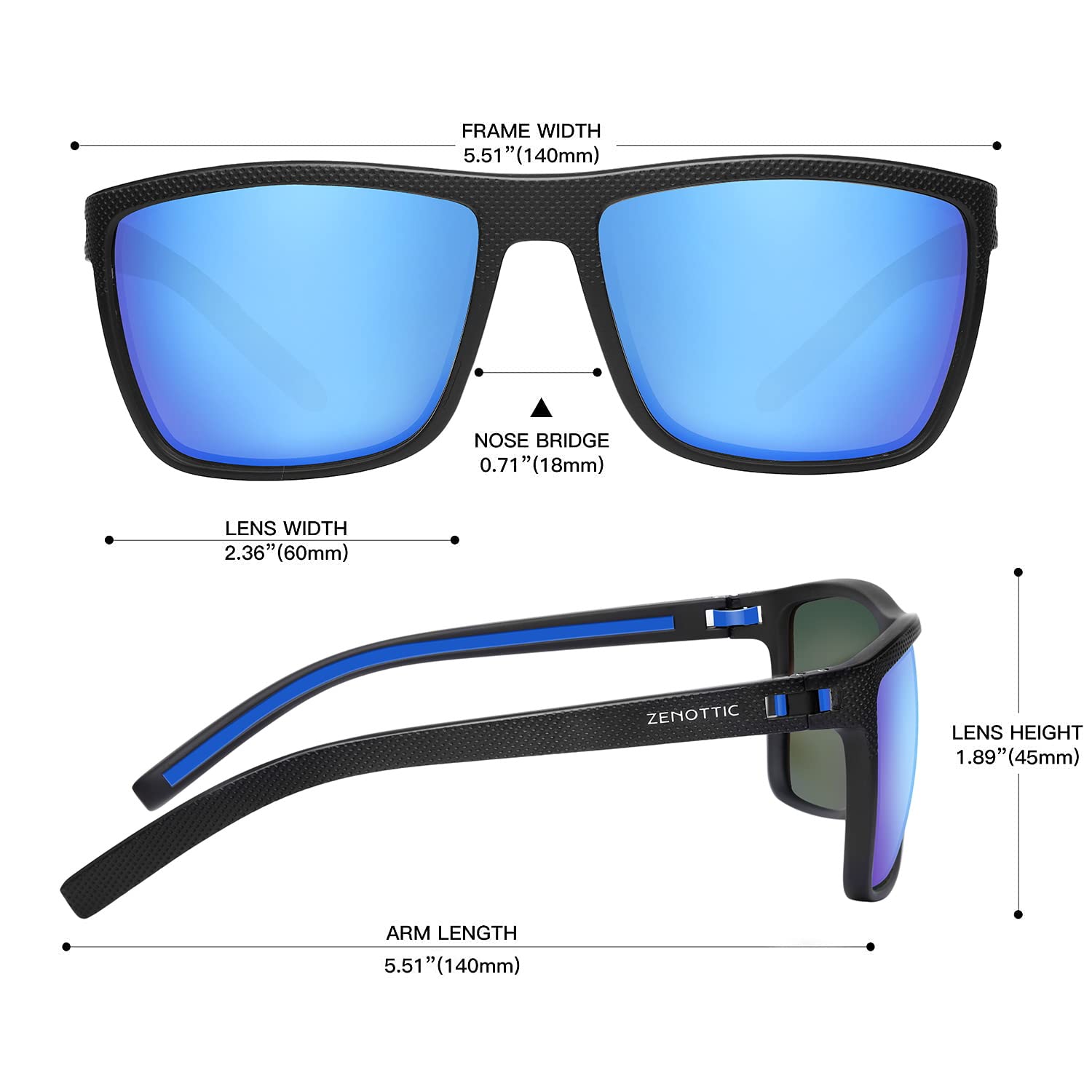 ZENOTTIC Occhiali da sole polarizzati uomo leggero TR90 montatura UV400 protezione occhiali da sole quadrati