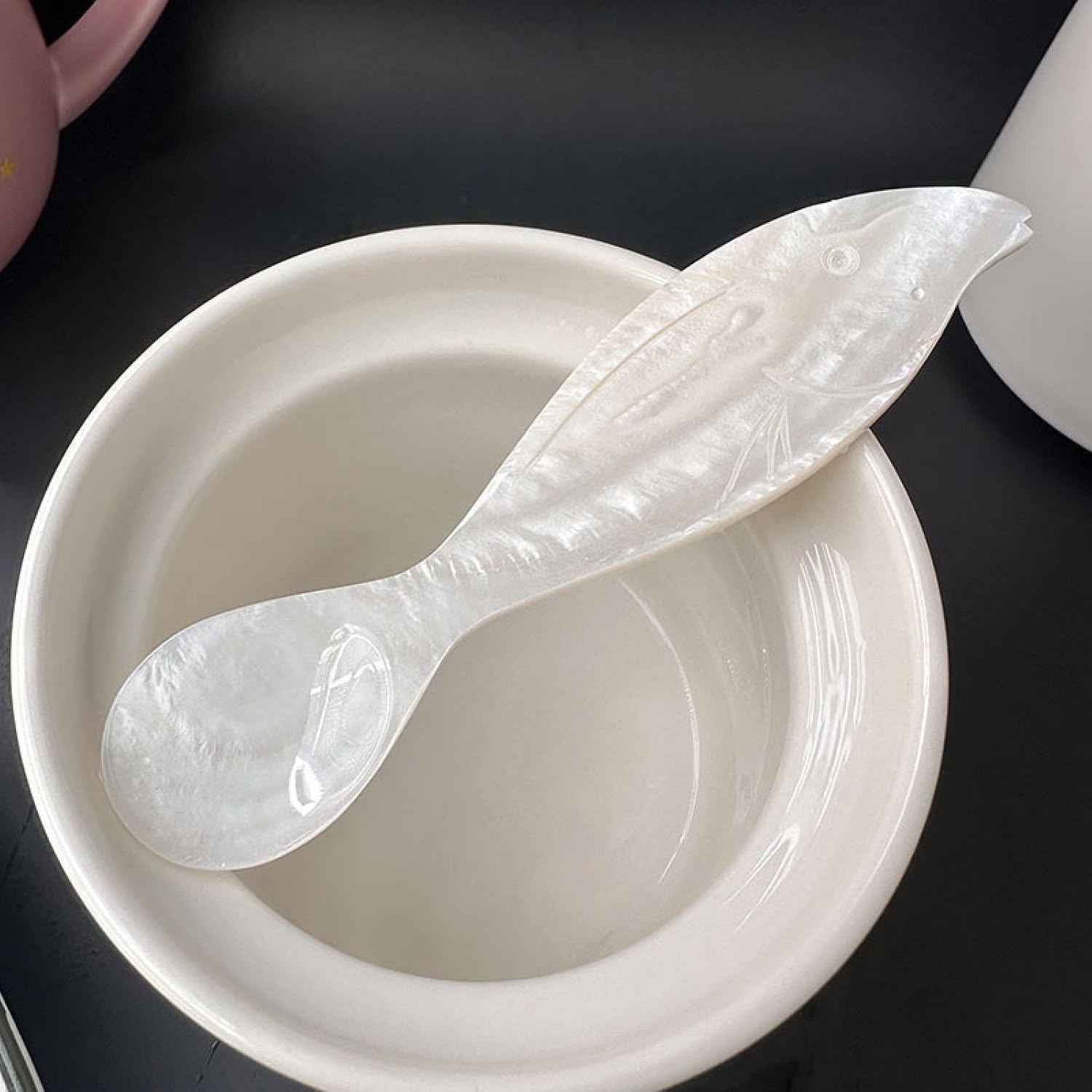 10 PCS Small Mother of Pearl Spoons for Caviar,12 CM Mini Fish-Shaped Serving Spoon for Dips,Peanut Butter,Egg,Dinner,Appetizer,Salt,Cereal,Soup,Coffee,Honey,Tea,Dessert,White,Brown