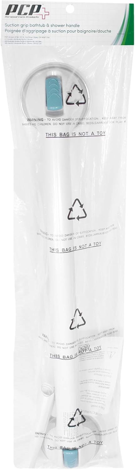 PCP Suction Grip Bathtub and Shower Safety Handle, White, 24 Inch