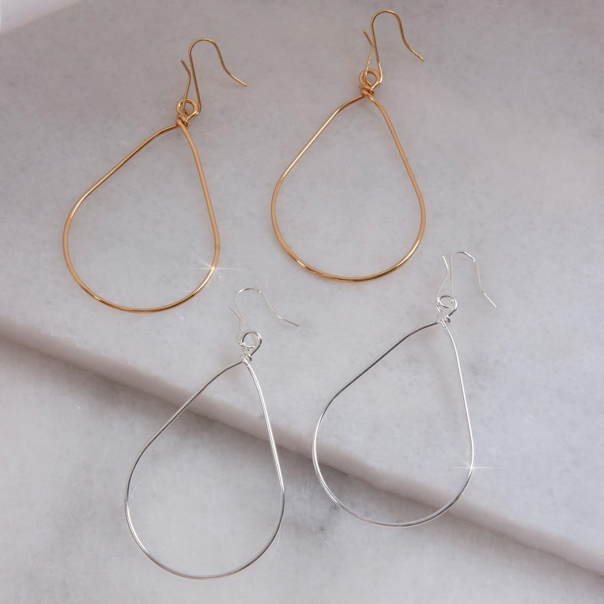 18K Gold or 925 Sterling Silver Plated Dangle Earrings for Women - Minimalist Teardrop Hoops - Hypoallergenic and Safe for Sensitive Ears - Image 7