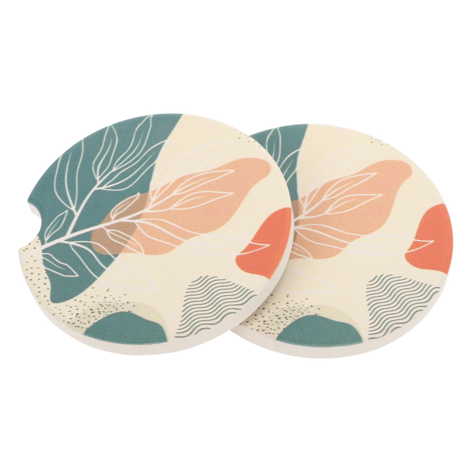 CHILDWEET 2pcs Boho Ceramic Car Non- Holder Mats for Vehicles Stylish Leaf Design Absorbent and Accessories for Your Car Interior