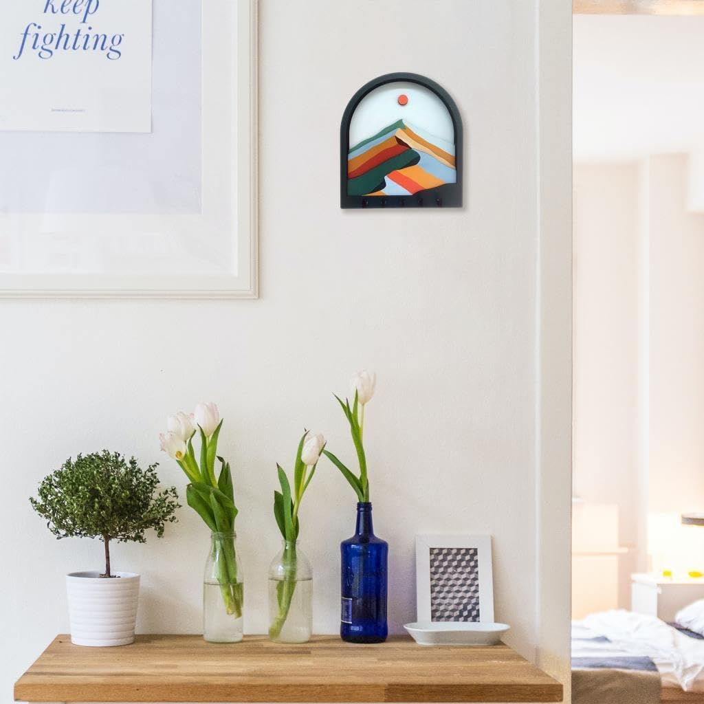 Abstract Mountain Key Holder, Layered Wood Wall Art, Dimensional Mountain Key Hanger, 3D Mountain View Key Rack, Modern Key Decoration, Wall Decor