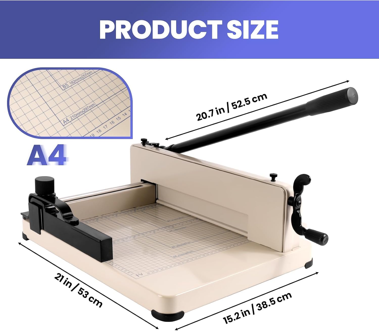 Taglierina a ghigliottina in metallo resistente con blocco lama e pressa per carta, taglierina manuale da scrivania per ufficio, scuola, scrapbooking, capacità 400 fogli