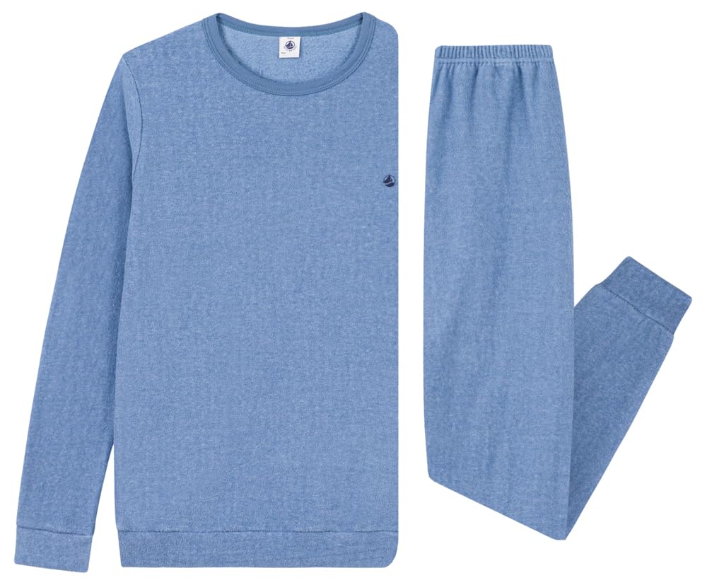 Petit Bateau Pigiama Bambino in Cotone Spugna Tinta Unita 14A, Blu