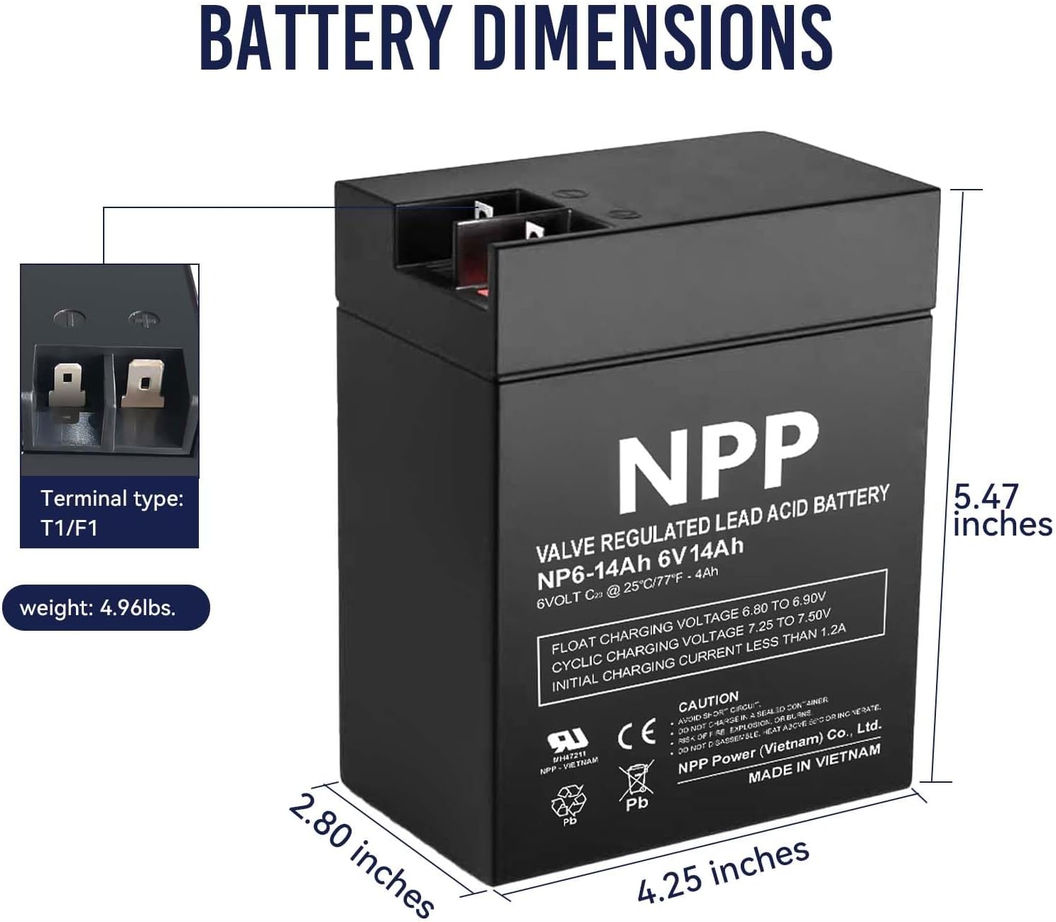 NPP NP6-14Ah 6V 14 Ah Rechargeable Sealed Lead Acid Battery for Parmak 901 & Magnum Solar Park & Teledyne B8-6 Emergency Lighting