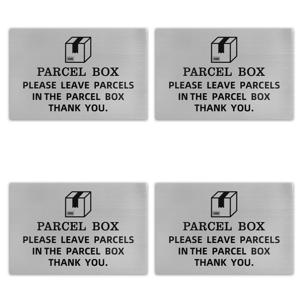 Lotsdonxia Weatherproof Aluminium Parcel Delivery Sign, Self-Adhesive "PLEASE LEAVE IN PARCEL BOX" Stickers, box bold sign for Home & Office, Secure Package Solution (4Pcs)