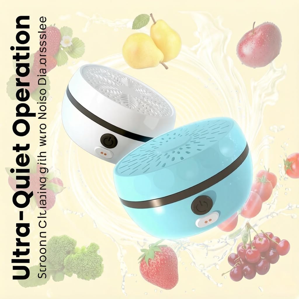Fruit and Vegetable Cleaning Machine, Portable Produce Purifier for Deep Cleaning, USB Rechargeable, IPX7 Waterproof, for Fruits, Veggies, Grains (White)