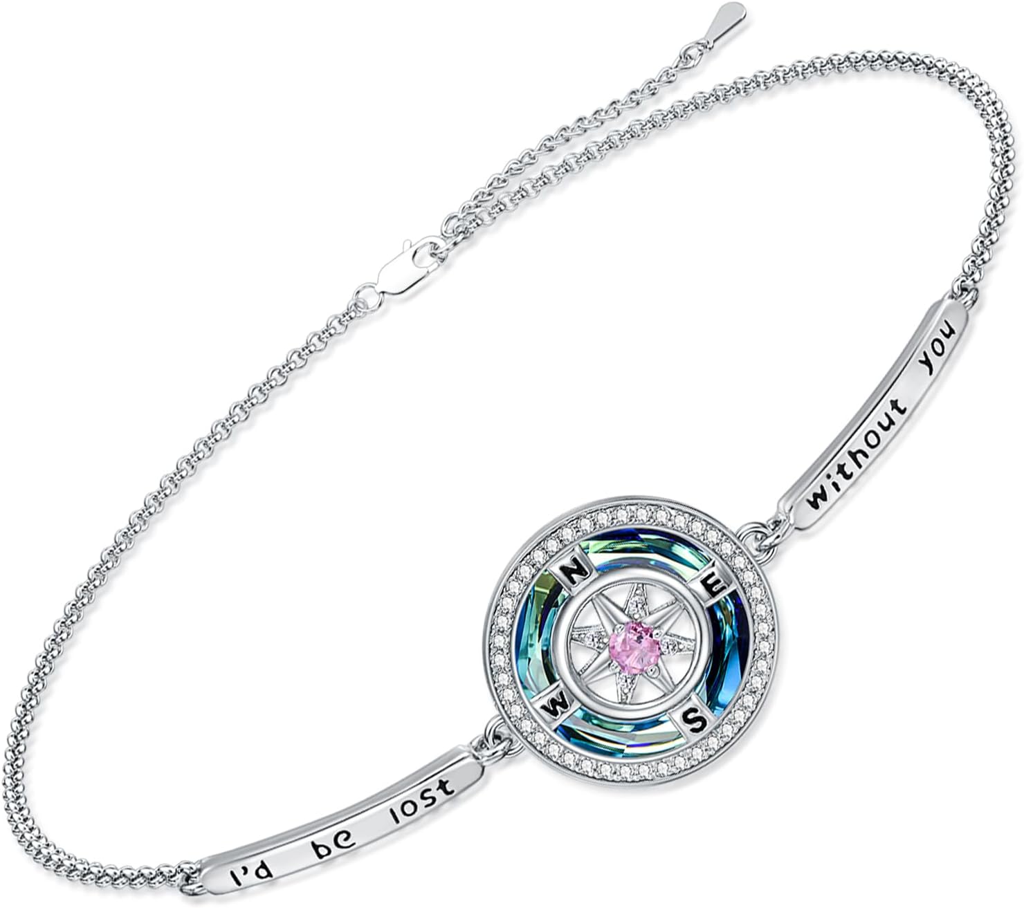 TOUPOP Graduation Gifts for Her Birthstone Bracelet for Women Sterling Silver I'd be Lost without You Compass Bracelets Crystal Jewelry Anniversary Birthday Gifts for Wife Girlfriend