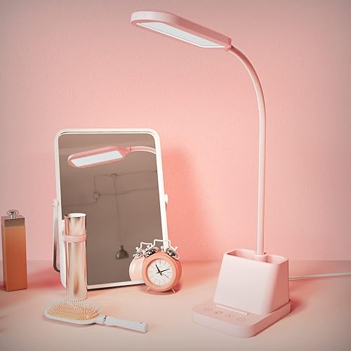 Miniatura 7 de AXX Linda lámpara de escritorio rosa con puerto de carga USB pequeña lámpara de escritorio para niños mujeres adolescentes luz de escritorio LED de