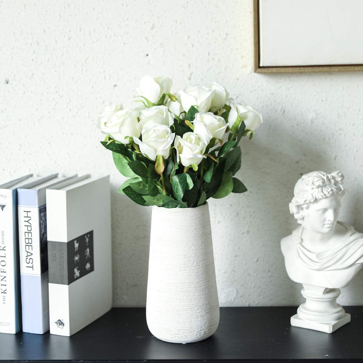 Tifuly Artificial Flowers,12 Pcs Single Long Stem Fake Rose Silk Flowers Faux Rose Bridal Bouquet Realistic Flower for Wedding Party Home Table Decoration Centerpieces(Bud Roses,White) - Image 4