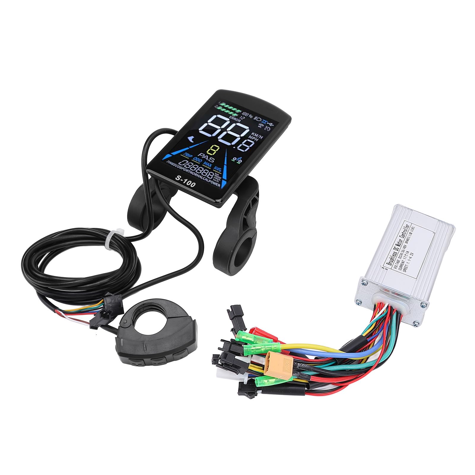 BuyWeek Kit Controller Brushless Bici Elettrica, 36V 48V 250W 350W 17A Controller Onda Sinusoidale 3 modalità con Display LCD a Colori S-100