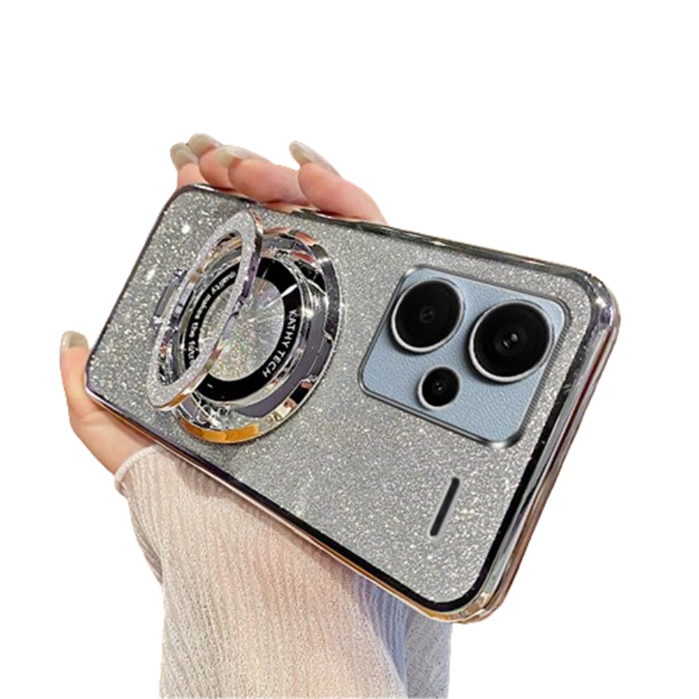 Case for Xiaomi Redmi Note 13 Pro+ Plus 5G Case Glitter Bling with Stand Camera Protector Phone Case Slim Luxury Plating Bumper Shockproof Case Cover for Redmi Note 13 Pro+ Plus 5G Sliver YD