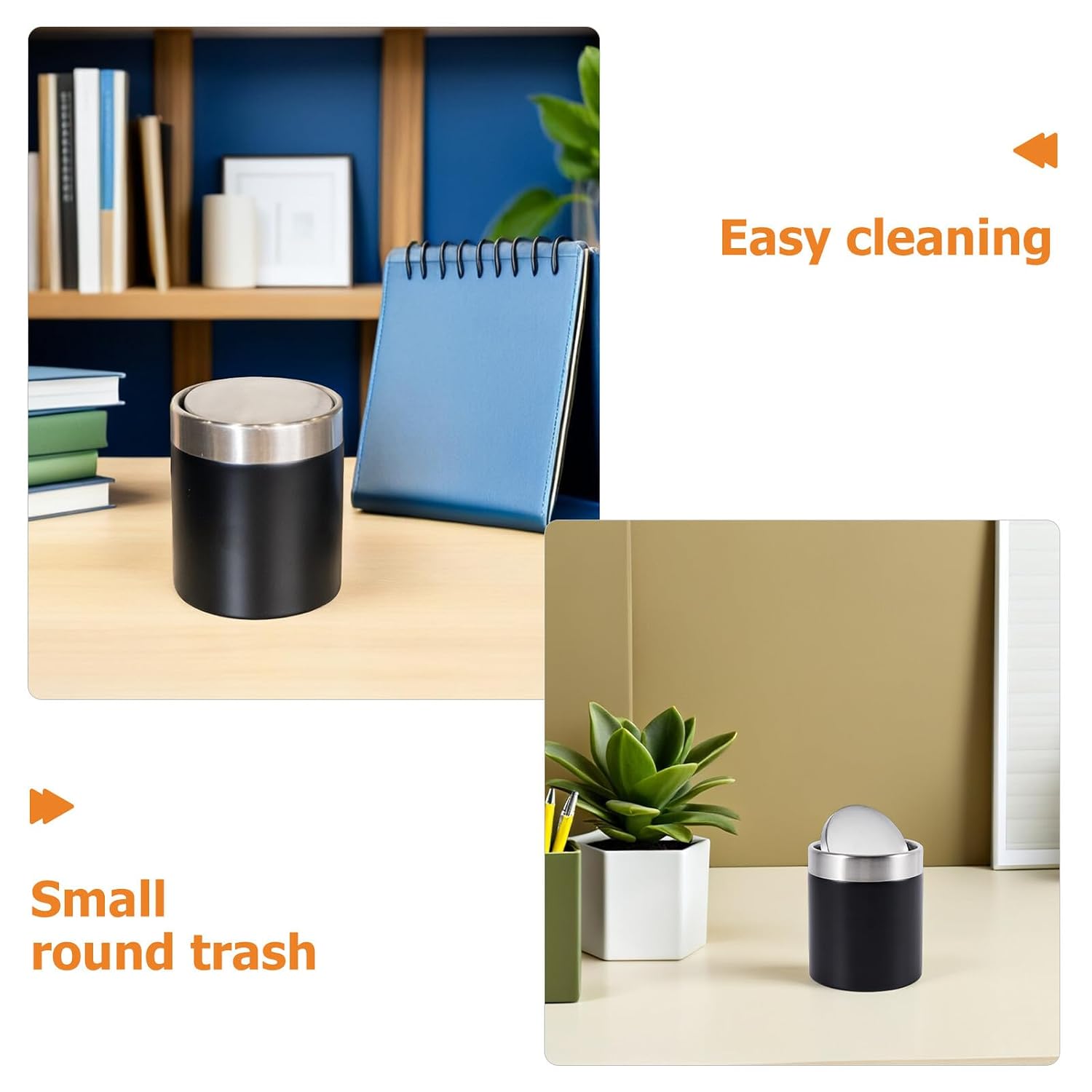 SHERCHPRY Mini Desktop Trash Can with Swing Lid, Covered Small Desk Bin Metal Rubbish Wastebasket for Office Home Workstation Tabletop Organization