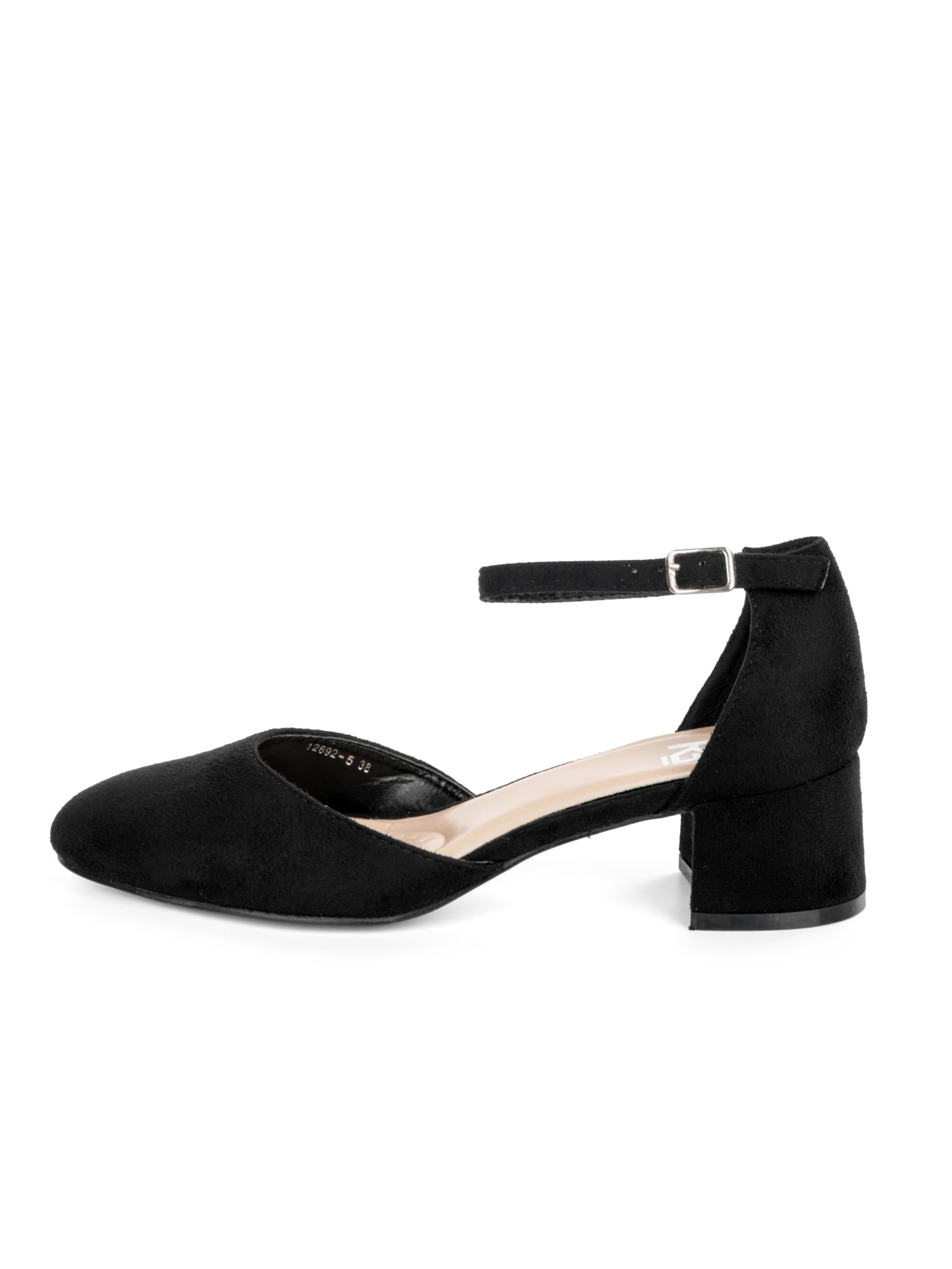 Tacones, Zapatos de Tacón Mujer, 4 cm Tacón Bloque, Negro/Beige, Piel sintética/Microfibra, 12692